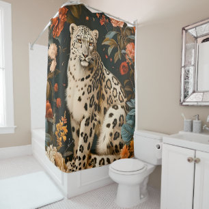 Vintage Forest Tiger Botanical Floral Garden Shower Curtain