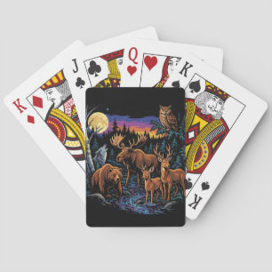 Vintage Forest Wildlife Animals Moose Bear Wolf De Playing Cards