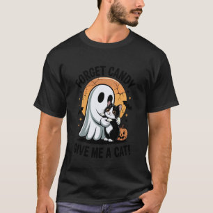 Vintage Forget Candy Give Me Tuxedo Cat Halloween T-Shirt