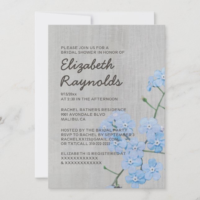 Vintage Forget-Me-Not Bridal Shower Invitations (Front)