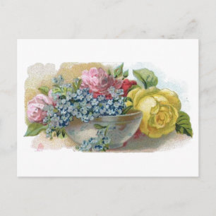 Vintage Forget Me Not Roses Postcard