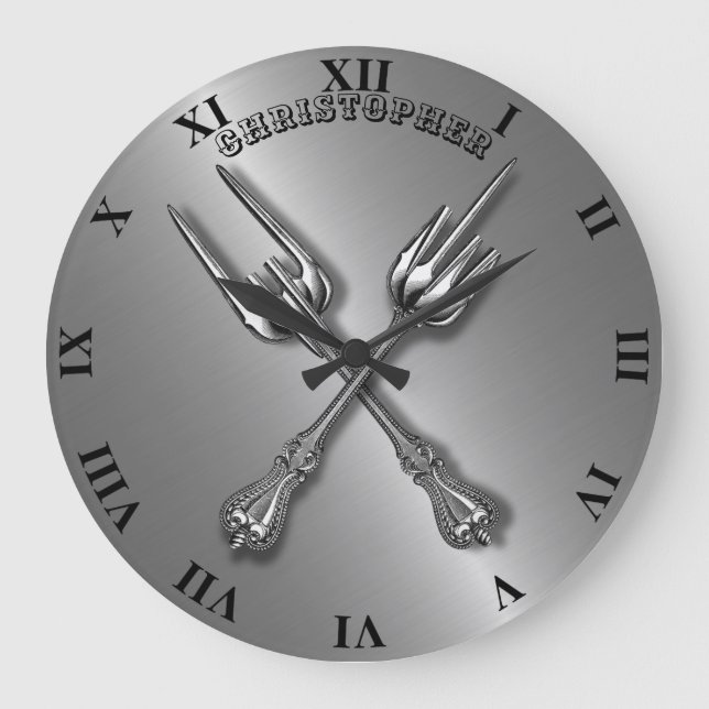 Vintage Fork Hard Rock Heavy Metal Middle Finger Large Clock (Front)