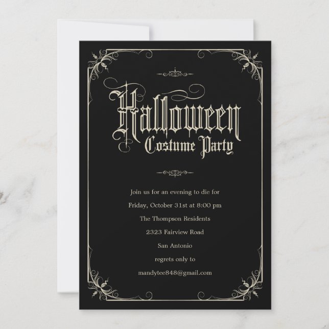 Vintage Formal Halloween Costume Party Invitations (Front)