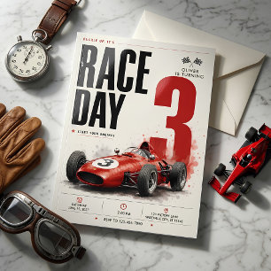 Vintage Formula Race Car Birthday Invitation