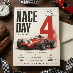 Vintage Formula Race Car Birthday Invitation