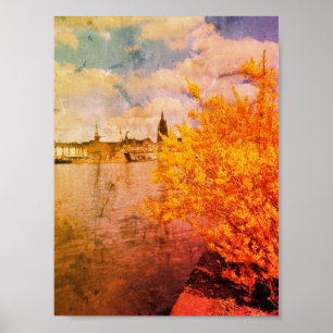 Vintage Forsythia Frankfurt City Poster