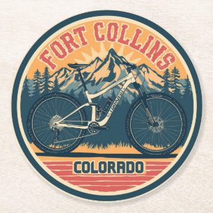 vintage fort colllins colorado mountain hiking round paper coaster