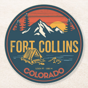 vintage fort colllins colorado mountain hiking round paper coaster