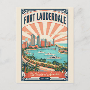 Vintage Fort Lauderdale Florida Retro Travel Postcard