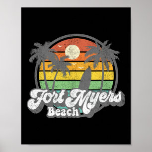 Vintage Fort Myers Beach Florida Surfing Retro 70s Poster