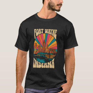 Vintage Fort Wayne Indiana Sunset Skyline Cityscap T-Shirt