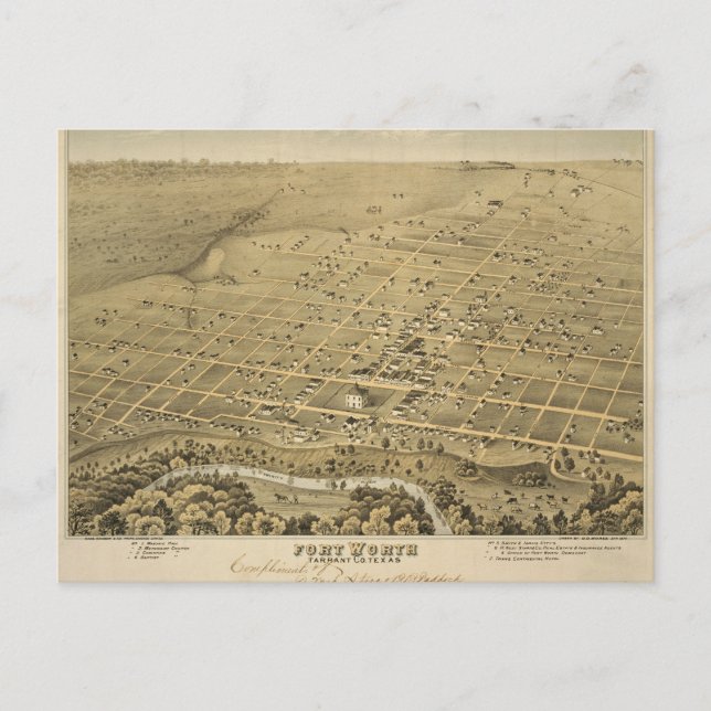 Vintage Fort Worth Map Postcard (Front)