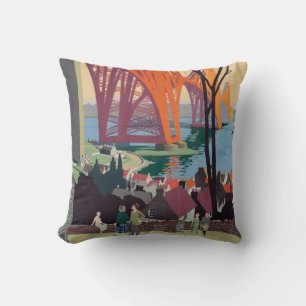 Vintage Forth Bridge Scotland Rail Throw Pillow
