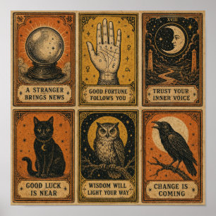 Vintage Fortune Teller Cards Halloween Sheet Poster