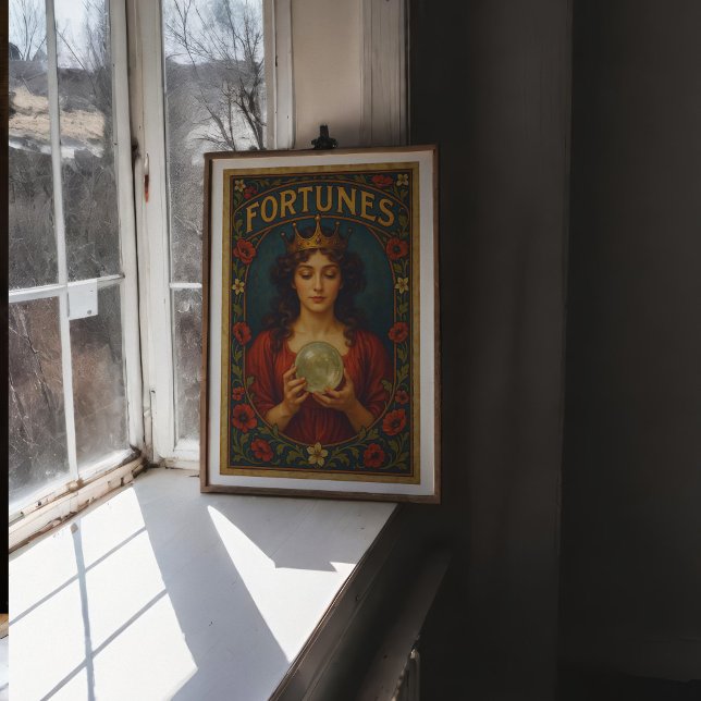 Vintage Fortune Teller Wall Art Poster Print (This vintage design was created with the help of AI and edited with real textures.)