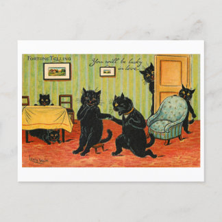Vintage Fortune Telling Black Cats Lucky in Love Postcard