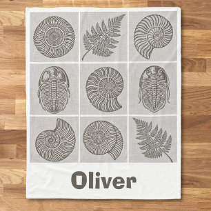 Vintage Fossil & Fern Pattern Fleece Blanket