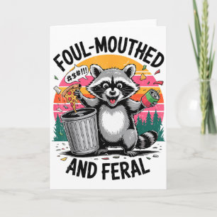 Vintage Foul-mouthed & Feral Raccoon Retro Fun Card