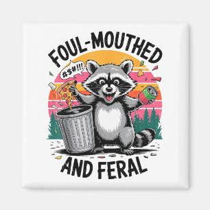 Vintage Foul-mouthed & Feral Raccoon Retro Fun Magnet