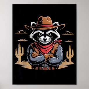 Vintage Foul-mouthed Feral Raccoon Cowboy Funny Tr Poster