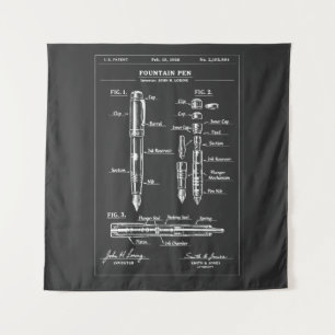Vintage Fountain Pen Patent Sketch Tapestry