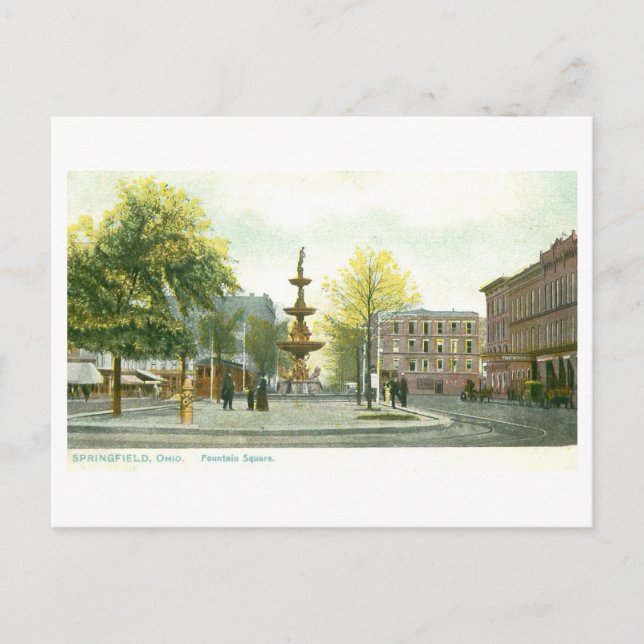 Vintage Fountain Square, Springfield, Ohio Postcard (Front)