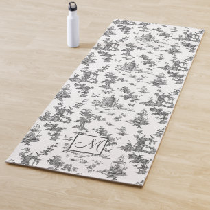 Vintage Fountains and Trees Toile w/Monogram-B&W Yoga Mat