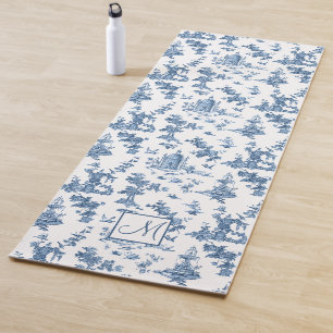Vintage Fountains and Trees Toile w/Monogram-Blue  Yoga Mat