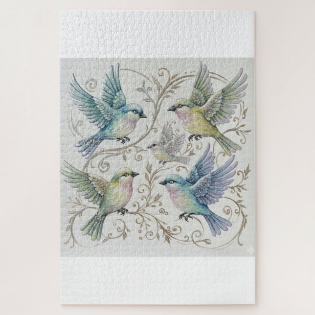 Vintage Four Birds Illustration  Jigsaw Puzzle (Vertical)