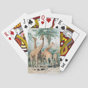 Vintage Four Giraffes Illustration Playing Cards