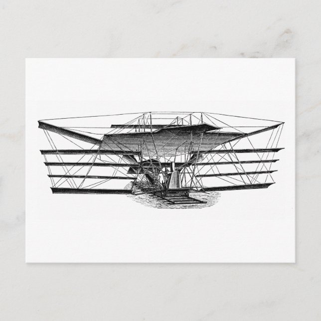 Vintage Four Wing Flying Machine Postcard (Front)