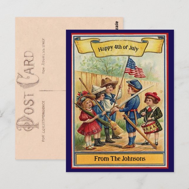 Vintage Fourth of July Patriotic Custom Name Postcard (Front/Back)