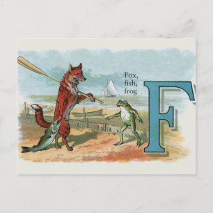 Vintage Fox and Frog Beach Whimsical Illustration Postcard