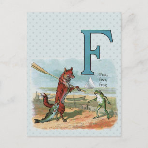 Vintage Fox and Frog Beach Whimsical Illustration Postcard