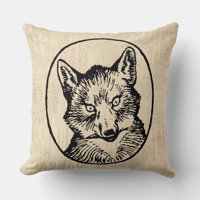 Vintage Fox Art Cute Illustrated Fox Cushion (Front)