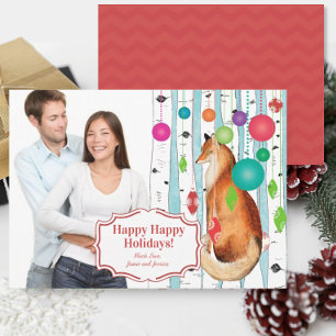 Vintage Fox  Birch Tree Photo Christmas Card