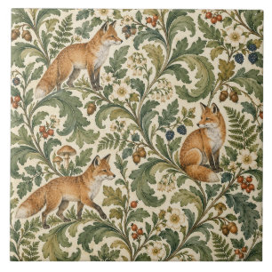 Vintage Fox Botanical Ceramic Tile