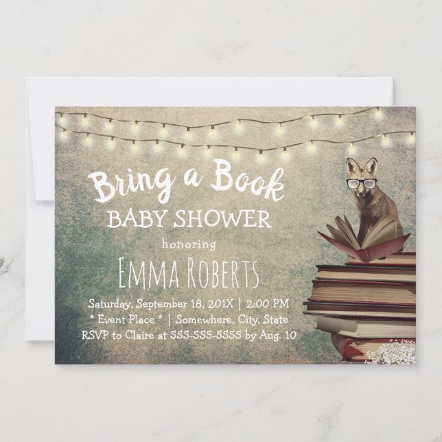 Vintage Fox Bring a Book Baby Shower Invitation (Front)