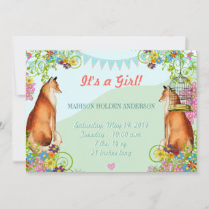 Vintage Fox Bunting Garden Baby Girl Announcement