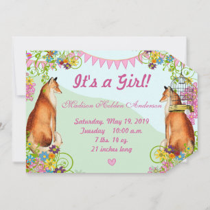Vintage Fox Bunting Garden Baby Girl Announcement
