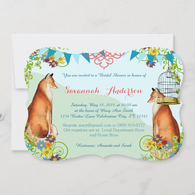 Vintage Fox Bunting Garden Bridal Shower Invites (Front)