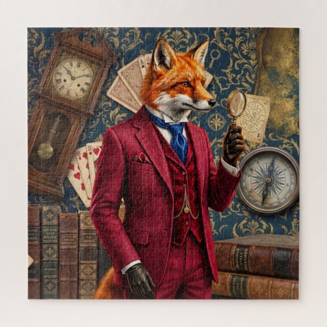 Vintage Fox Detective Jigsaw Puzzle (Vertical)