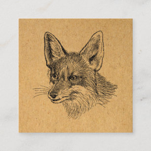 Vintage Fox Illustration Antique Animal Art Brown Enclosure Card