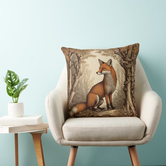 Vintage Fox in Botanical Woodland Cushion (Chair)
