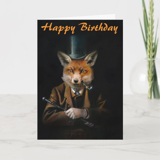 Vintage Fox In Hat Birthday Card (Front)