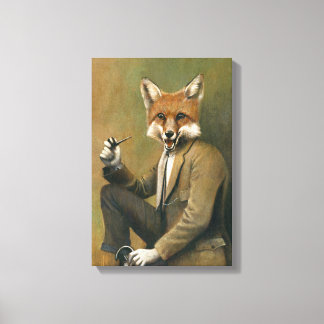 Vintage Fox In Suit Wrapped Canvas