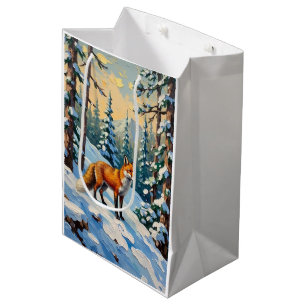 Vintage Fox in the Snowy Woods Christmas Painting Medium Gift Bag