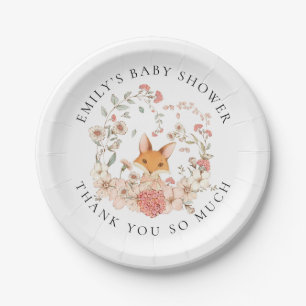 Vintage Fox Name Thank You Girl Baby Shower Paper Plate