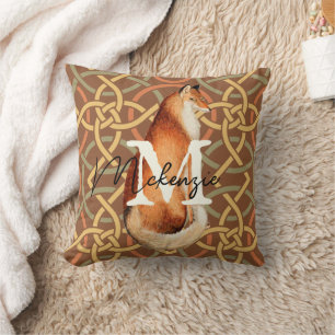 Vintage Fox Retro Brown Tan Geometric Pattern Cushion