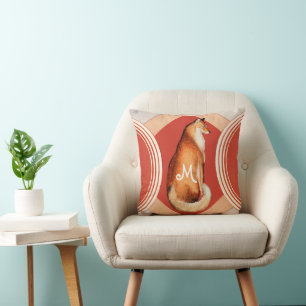Vintage Foxes on Orange Retro Red Circle Pattern Cushion